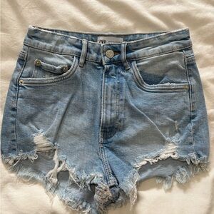 Zara Women's Light Blue Distressed Jean Shorts